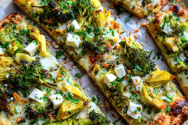 Fresh ingredients for Artichoke Broccoli Flatbread