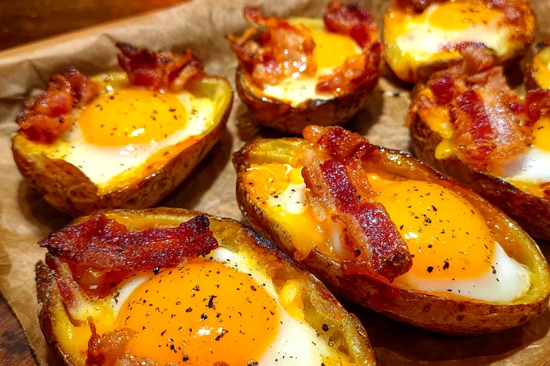 Cooking process for Baked Egg Potato Skins