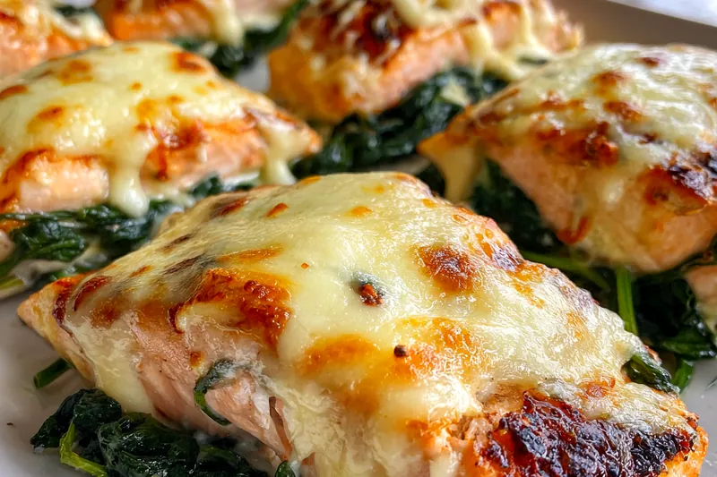 Cooking process for Baked Salmon with Spinach
