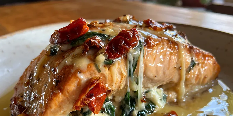 Baked Stuffed Salmon With Spinach + Feta