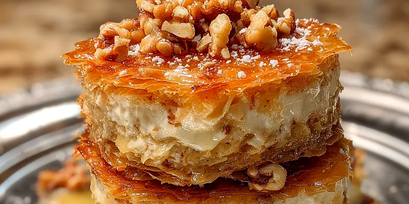 A plate of Honey Drizzled Baklava Cookies arranged beautifully with honey drizzles and nuts.
