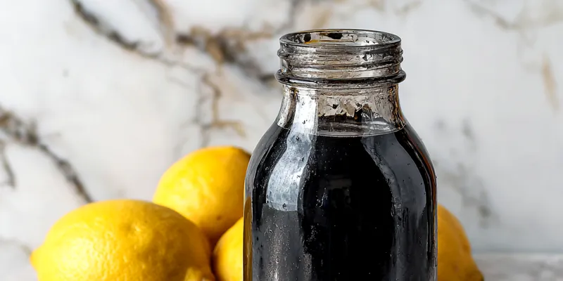 Spooky black lemonade in a glass with garnish