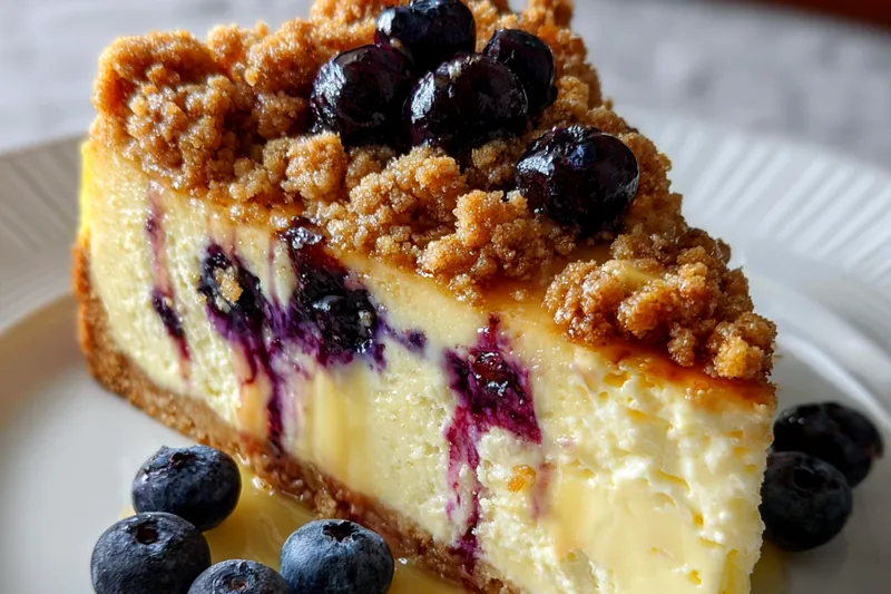 Fresh ingredients for Delicious Blueberry Crumble Cheesecake