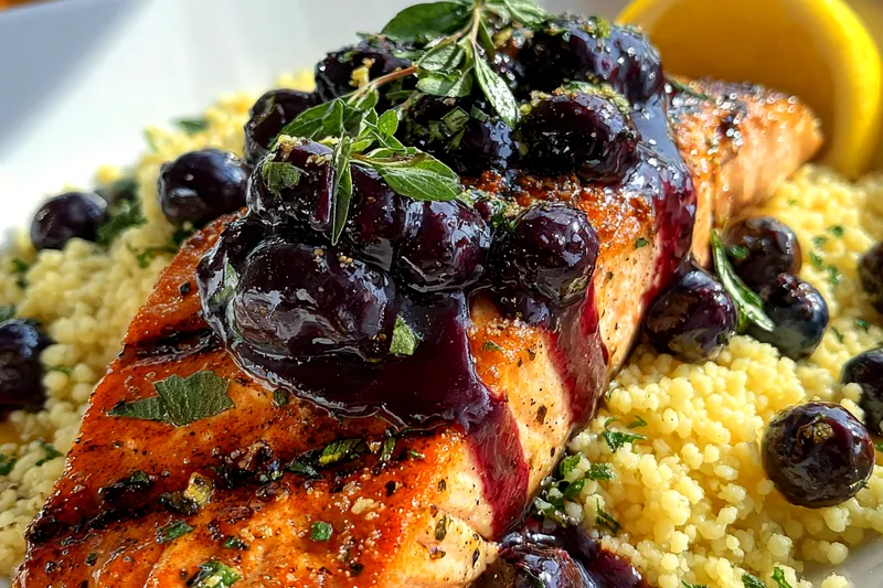 Cooking process for Blueberry Glazed Salmon Delight