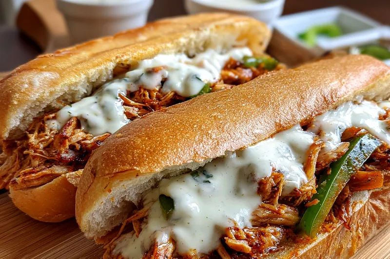 Fresh ingredients for Buffalo Chicken Cheesesteak Sandwich