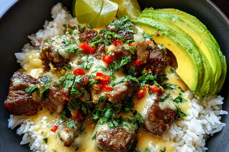 Cooking process for Cheesy Beef Rice Bowl