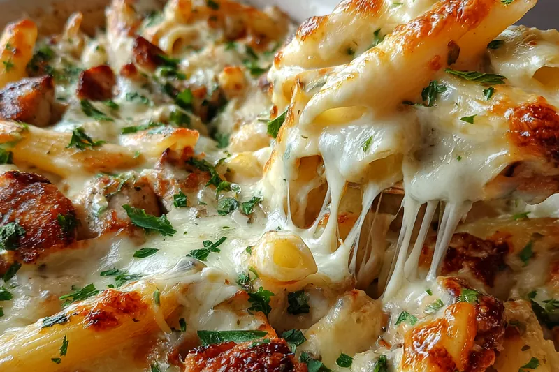 Cooking process for Cheesy Chicken Pasta Bake