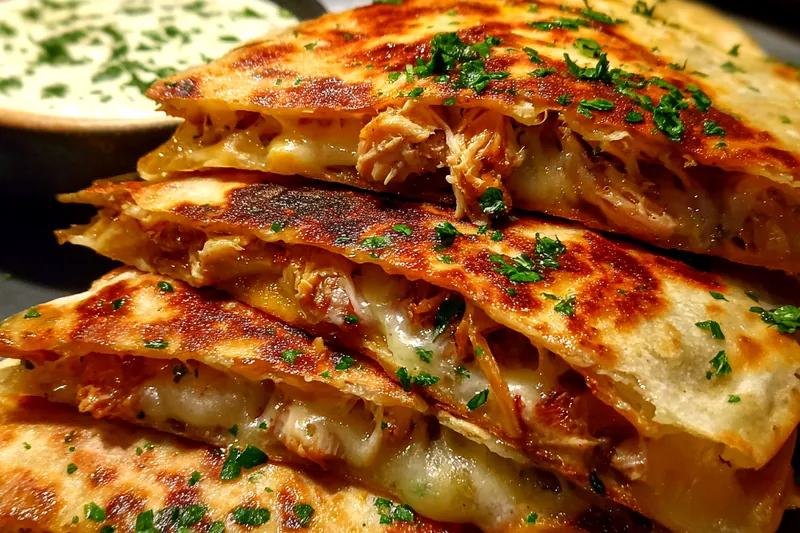 Cooking process for Cheesy Chicken Quesadillas Delight