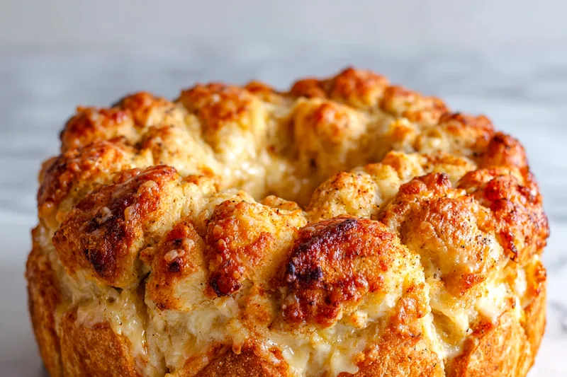 Baking Chicken Alfredo Monkey Bread in the oven