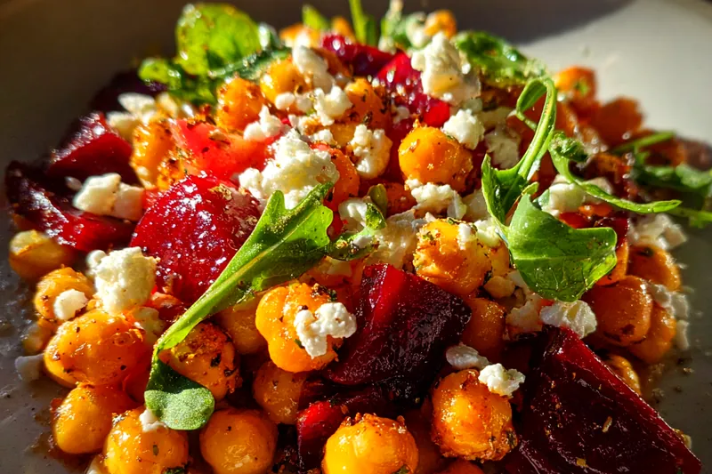 Cooking process for Chickpea Beet Feta Salad