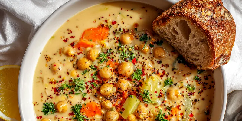 Delicious Chickpea Vegetable Soup served on a plate