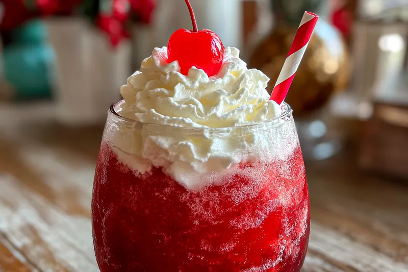 A beautifully arranged display of ingredients for Chilled Cherry Rum Slushie.