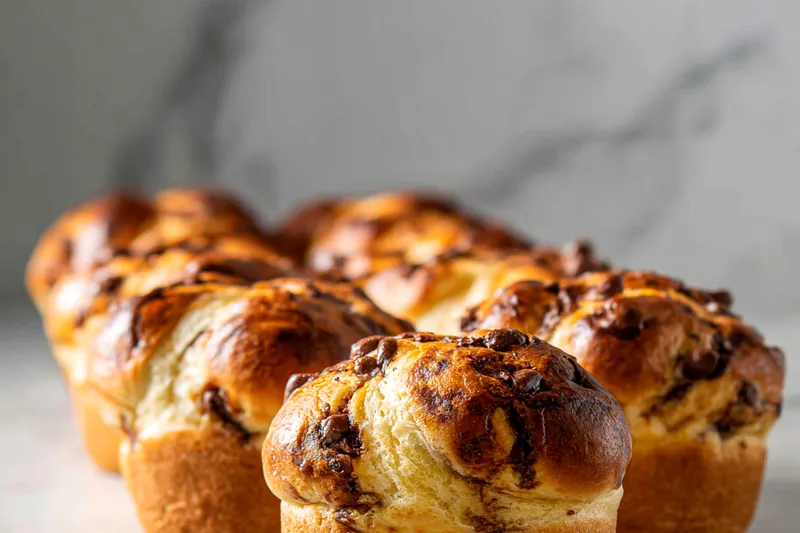 Baking chocolate chip vanilla brioches in the oven