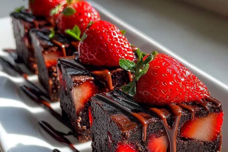 Fresh ingredients for Chocolate Strawberry Fudge Brownies