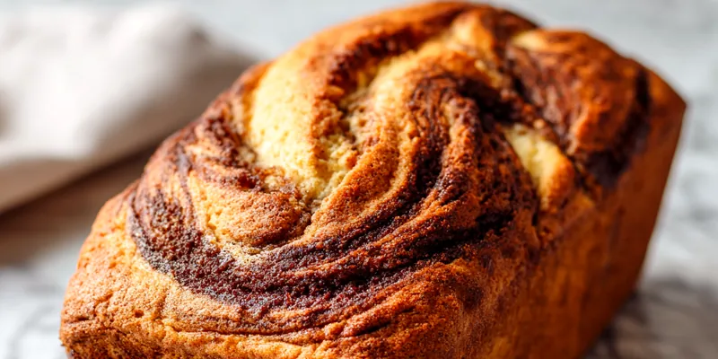 A beautifully baked Cinnamon Swirl Loaf Cake sliced and ready to serve