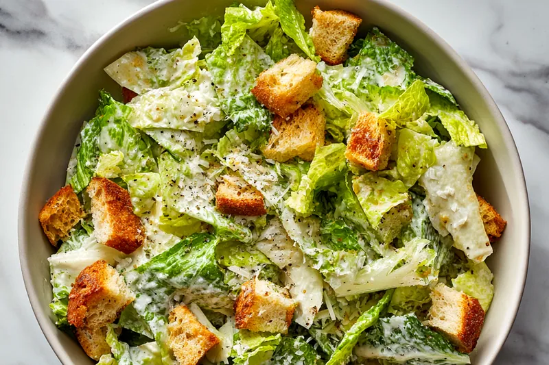 Fresh ingredients for Classic Caesar Salad arranged neatly