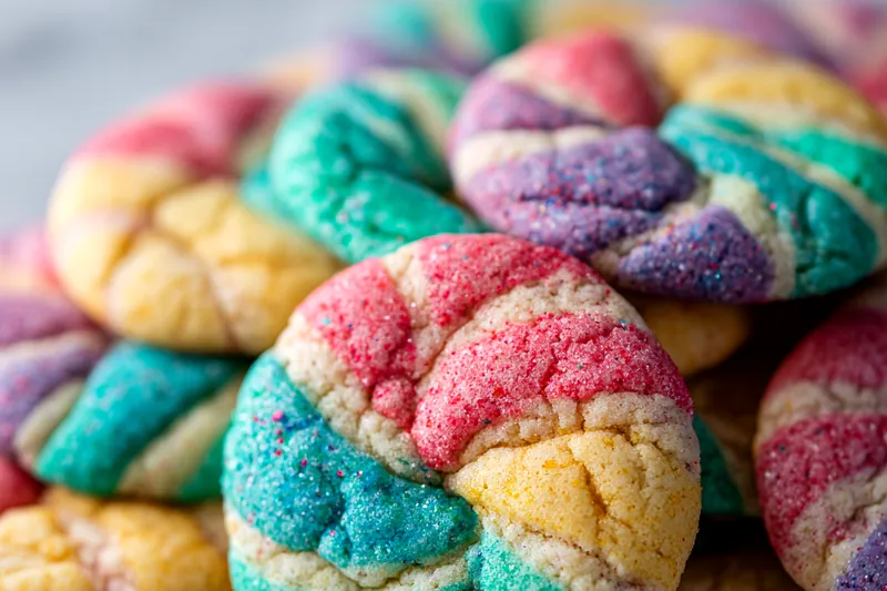Baking colorful candy cane cookies in the oven