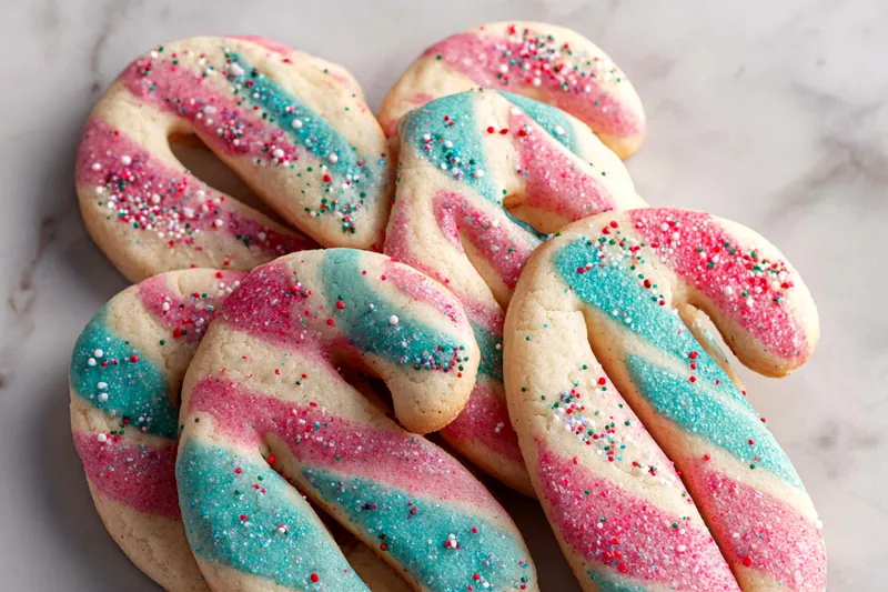 Colorful candy cane cookie ingredients laid out