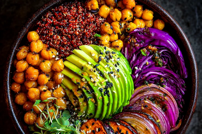 Fresh ingredients for Colorful Vegan Power Bowl