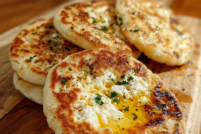 Fresh ingredients for Homemade Cottage Cheese Flatbreads including cottage cheese, flour, and herbs laid out on a kitchen counter.