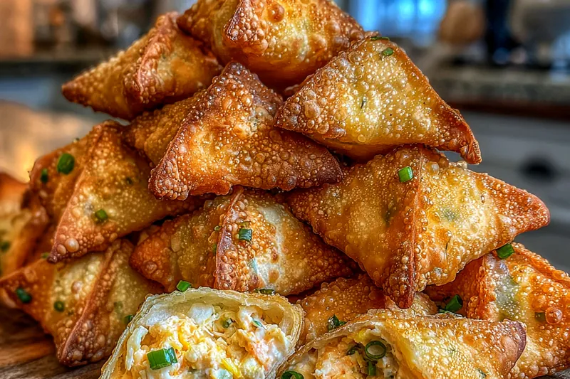 Chef frying crispy crab rangoon in hot oil, showcasing the golden-brown exterior.
