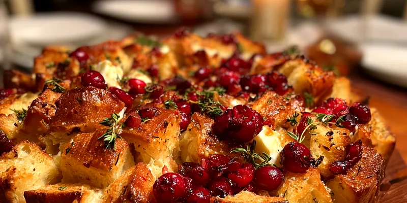 A beautifully baked Cranberry Brie Pull-Apart Delight showing the melted cheese and cranberries