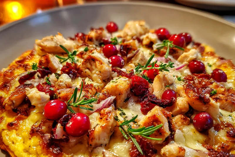 Fresh ingredients for Cranberry Chicken Cheese Pizza