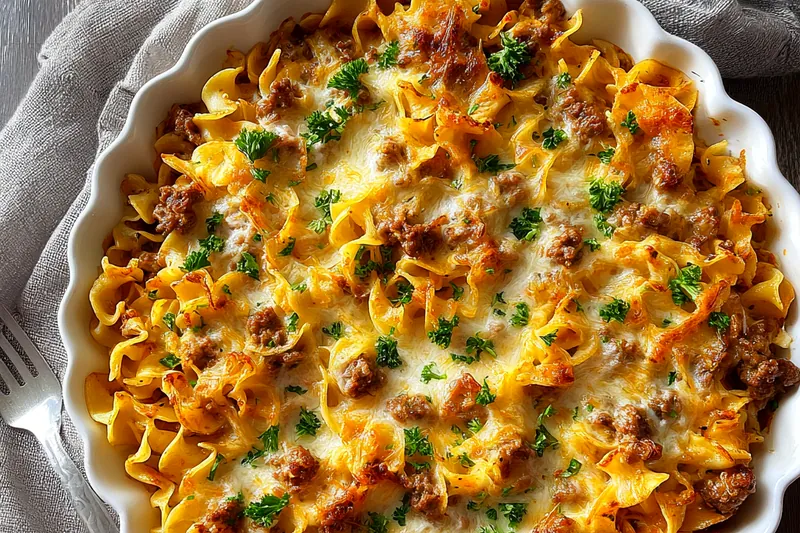 Cooking process for Creamy Beef Noodle Bake