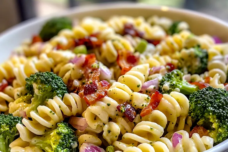 An array of fresh ingredients for Creamy Broccoli Pasta Delight, including broccoli, pasta, and cheese.