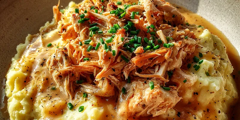 Delicious Creamy Chicken Gravy Potatoes served on a plate