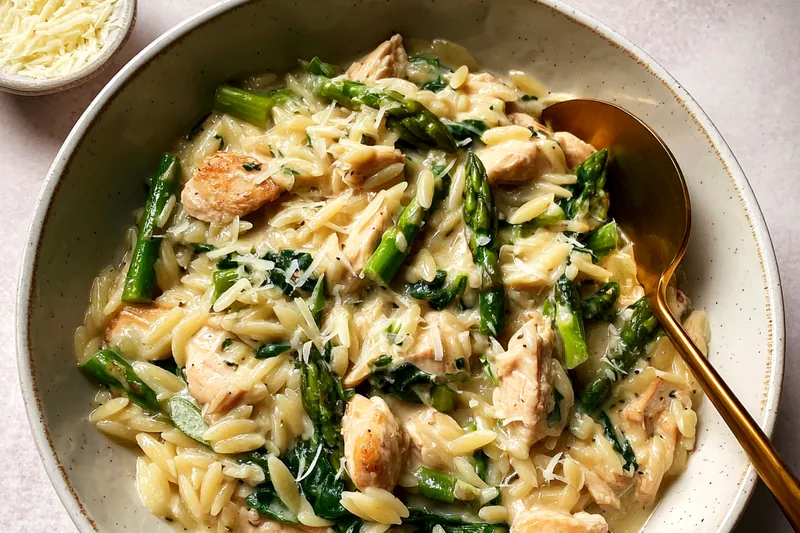 Cooking process for Creamy Chicken Orzo Delight