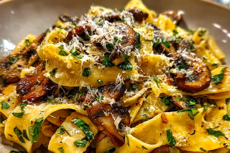 Cooking process for Creamy Garlic Mushroom Pasta