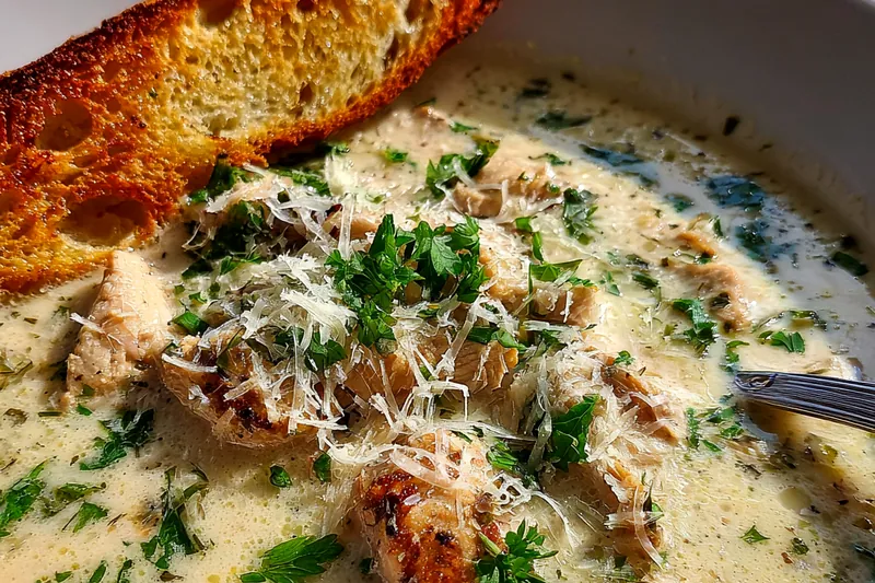 Cooking process for Creamy Garlic Parmesan Soup