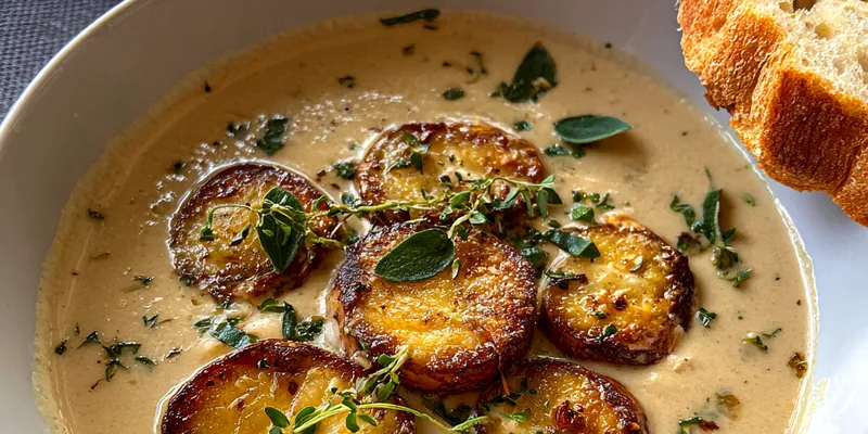 Delicious Creamy Garlic Soup served on a plate