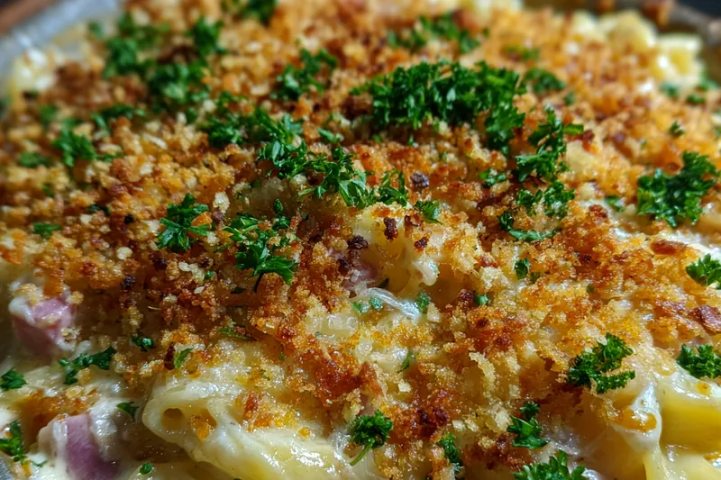 Fresh ingredients for Creamy Ham Pasta Bake