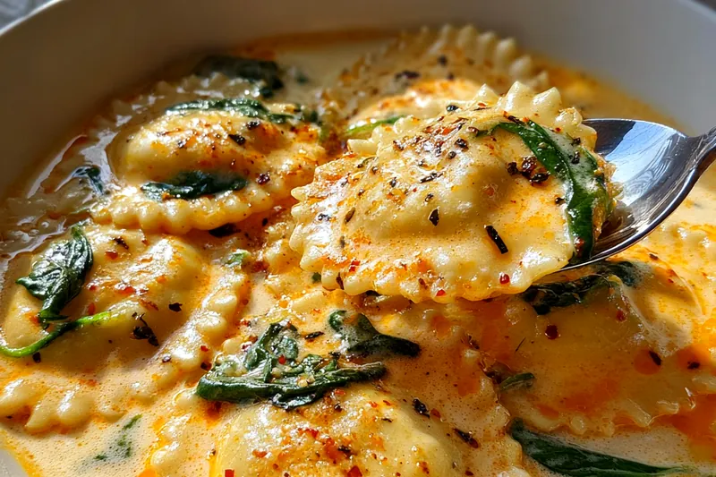 Cooking process for Creamy Herb Ravioli Soup