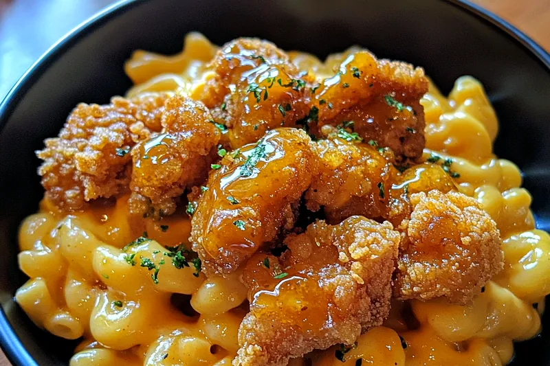 Fresh ingredients prepared for Honey Pepper Chicken Macaroni including chicken, macaroni, and sauces.