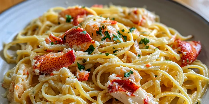 Delicious Creamy Lobster Pasta served on a plate
