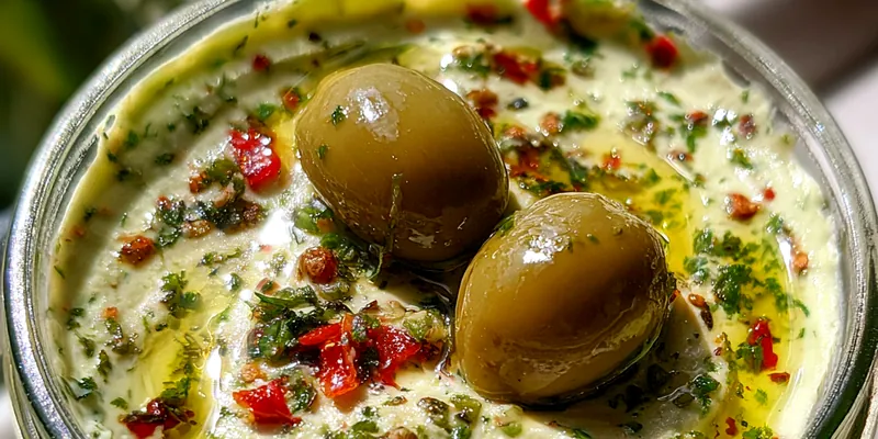Delicious Creamy Olive Feta Spread served on a plate
