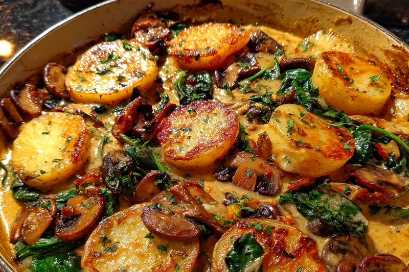 Cooking process for Creamy Potato Mushroom Bake