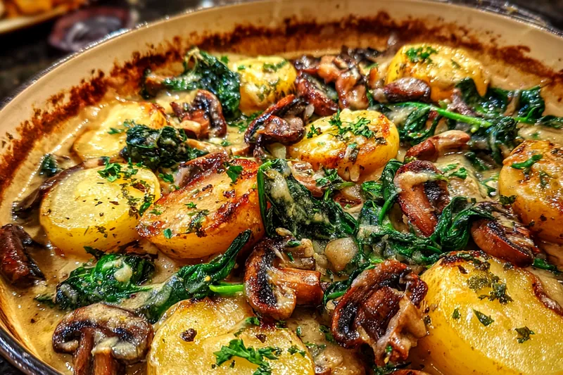 Fresh ingredients for Creamy Potato Mushroom Bake