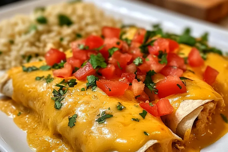 A vibrant display of fresh ingredients used in Creamy Queso Chicken Enchiladas, including chicken, cheese, and spices.