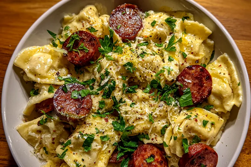 Cooking process for Creamy Sausage Pasta Bake