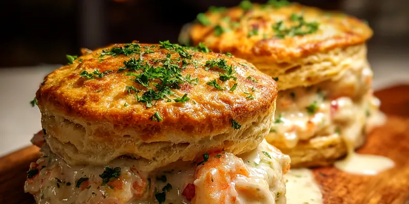 Creamy Seafood Biscuit Stacks