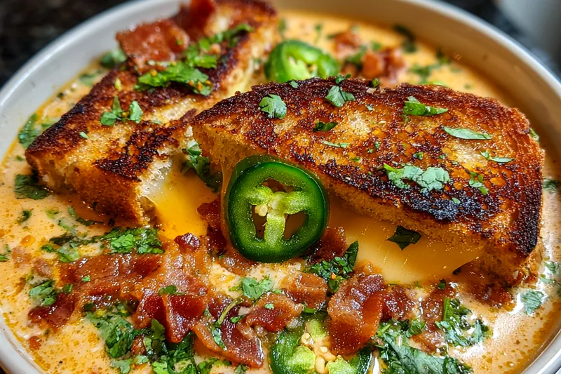 A pot of simmering Creamy Spicy Jalapeño Soup on the stove, showcasing a creamy and vibrant color.