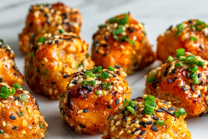 Crispy salmon bites baking in the oven