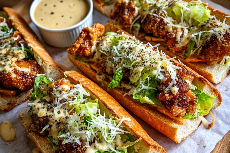 Fresh ingredients for Crispy Chicken Caesar Sandwich