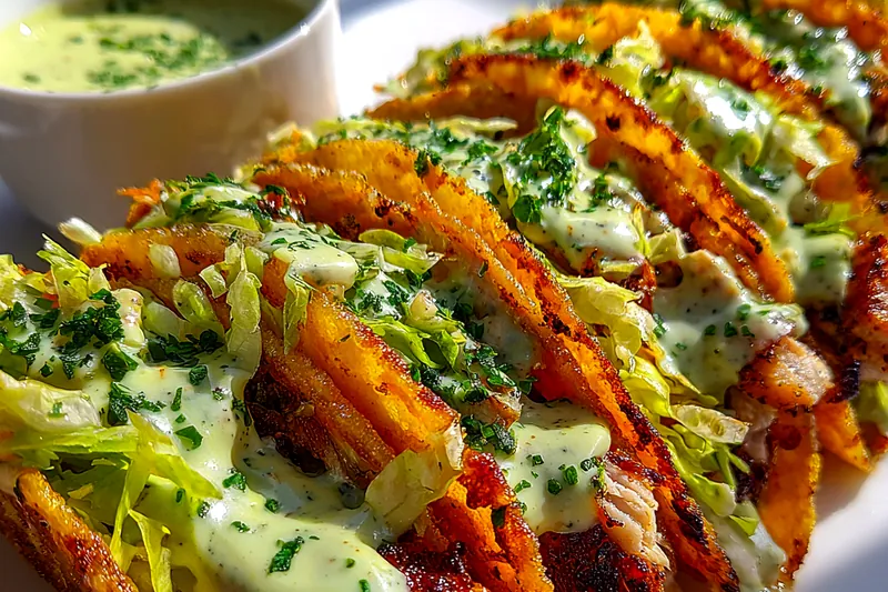 Cooking process for Crispy Chicken Tacos with Herb Sauce