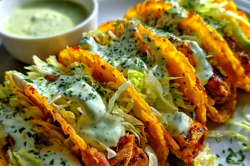 Fresh ingredients for Crispy Chicken Tacos with Herb Sauce