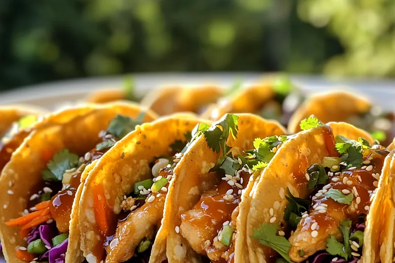 Fresh ingredients for Crispy Chicken Wonton Tacos Delight displayed on a wooden table.